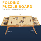 TEAKMAMA 1500 Piece Wooden Jigsaw Folding Puzzle Board, Puzzle Table with Legs and Protective Cover, 34” X 26.3” Jigsaw Puzzle Board with 4 Drawers & Cover, Portable Puzzle Tables for Adults - Natural TEAKMAMA