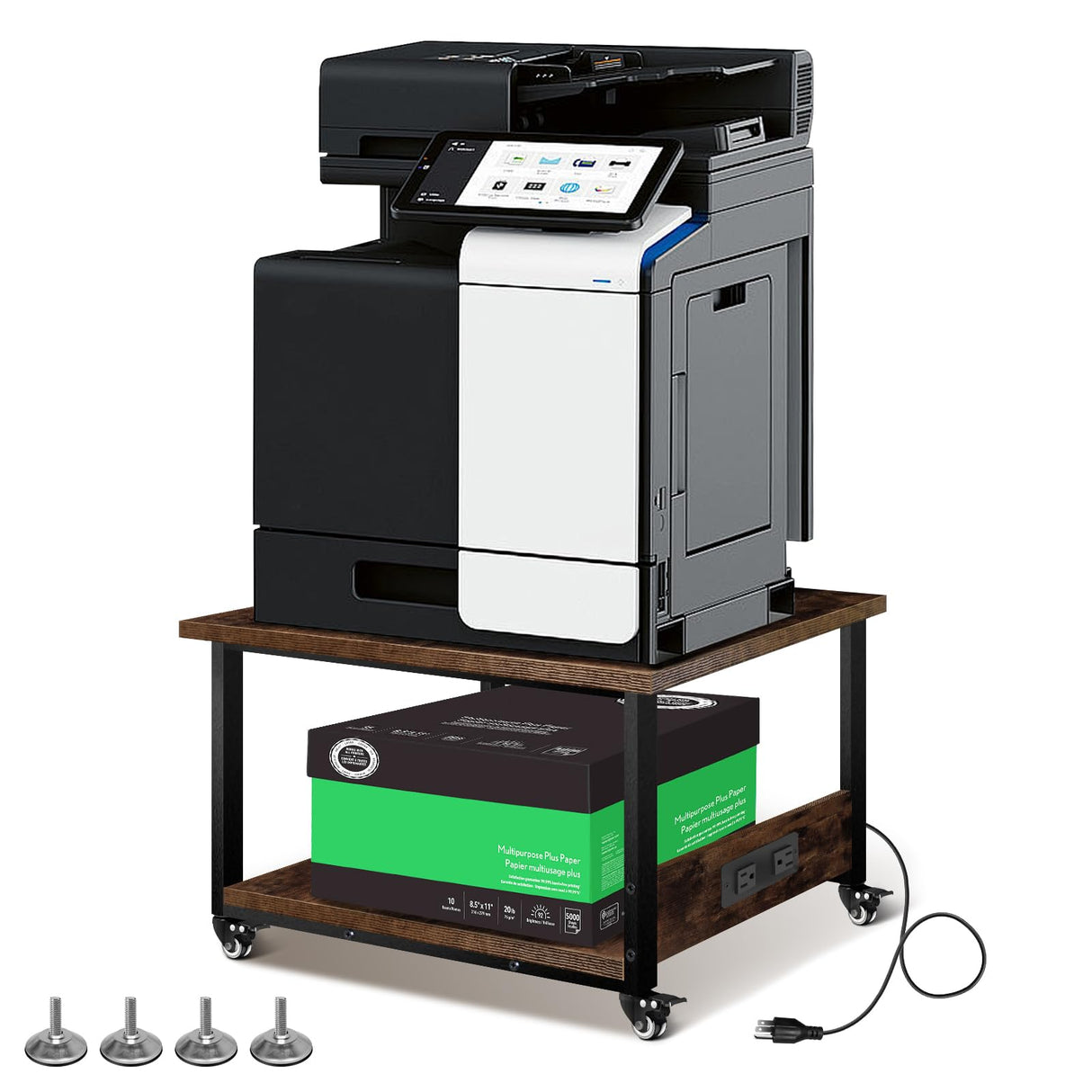 Printer Stand, 23.6''x23.6'' Large Printer Table with Power Outlet for Home Office Organization, Under Desk 3d Printer Stand With Wheels, Heavy Duty Rolling Printer Cart Shelf Stand for Desktop-2 Tier Obihivlo