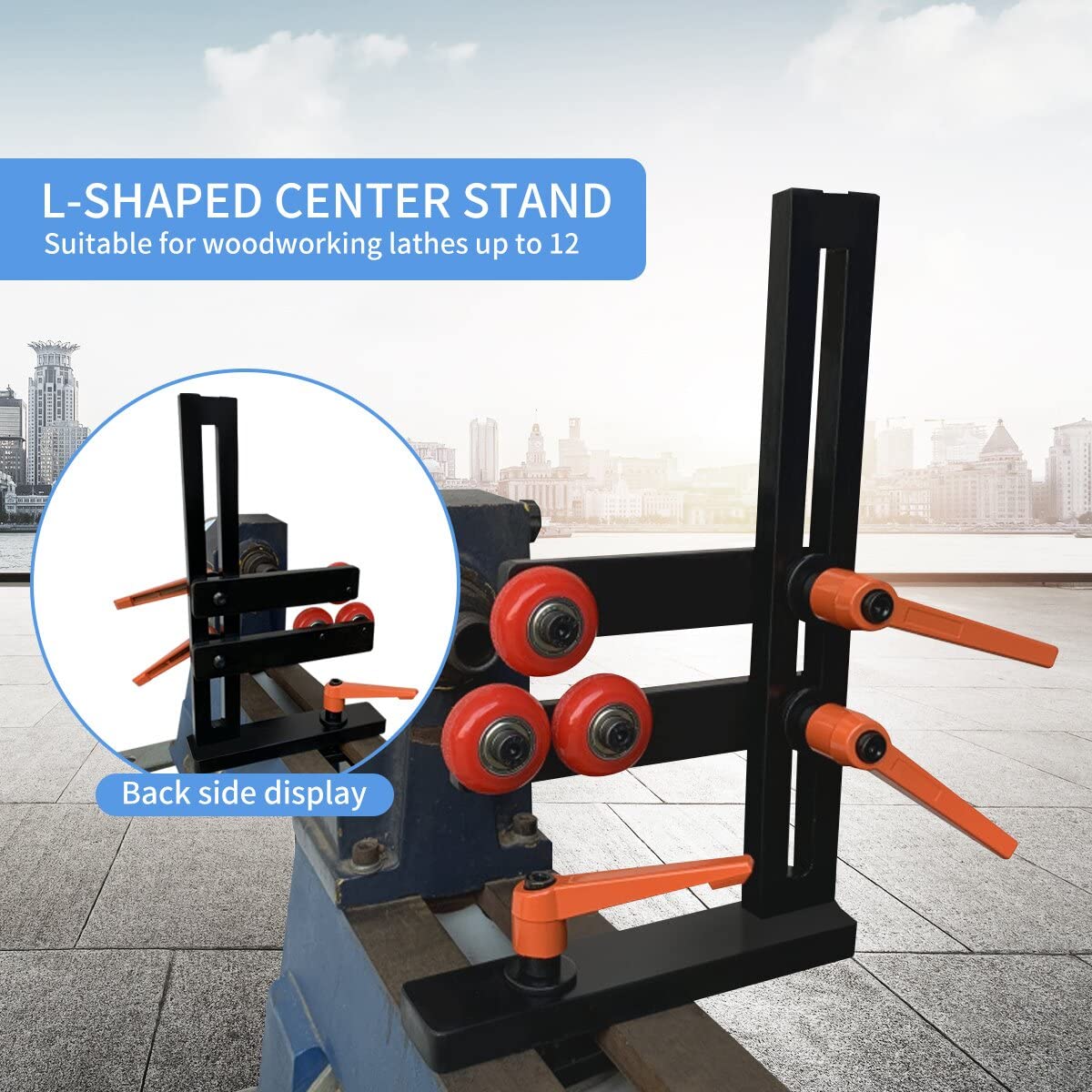 Wood Lathe Steady Rest，Stable L Shaped Woodworking Lathe Center with 3 Fixed Wheels Adjustable Wheel Position for Woodworking Lathes Up to 12 Inches Feleolibe