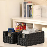 Vagusicc Wicker Storage Basket, Set of 2 Hand-Woven Paper Rope Wicker Basket, Small Storage Baskets for Organizing Toilet Paper Basket, Foldable Large Cube Storage Organizer Bins for Shelves (Black) Vagusicc