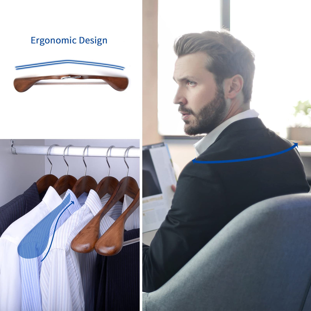 Nature Smile Luxury Wooden Suit Hangers 6 Pack Wood Coat Hangers Jacket Outerwear Shirt Hangers,with Extra-Wide Shoulder, 360 Degree Swivel Hooks & Nature Smile