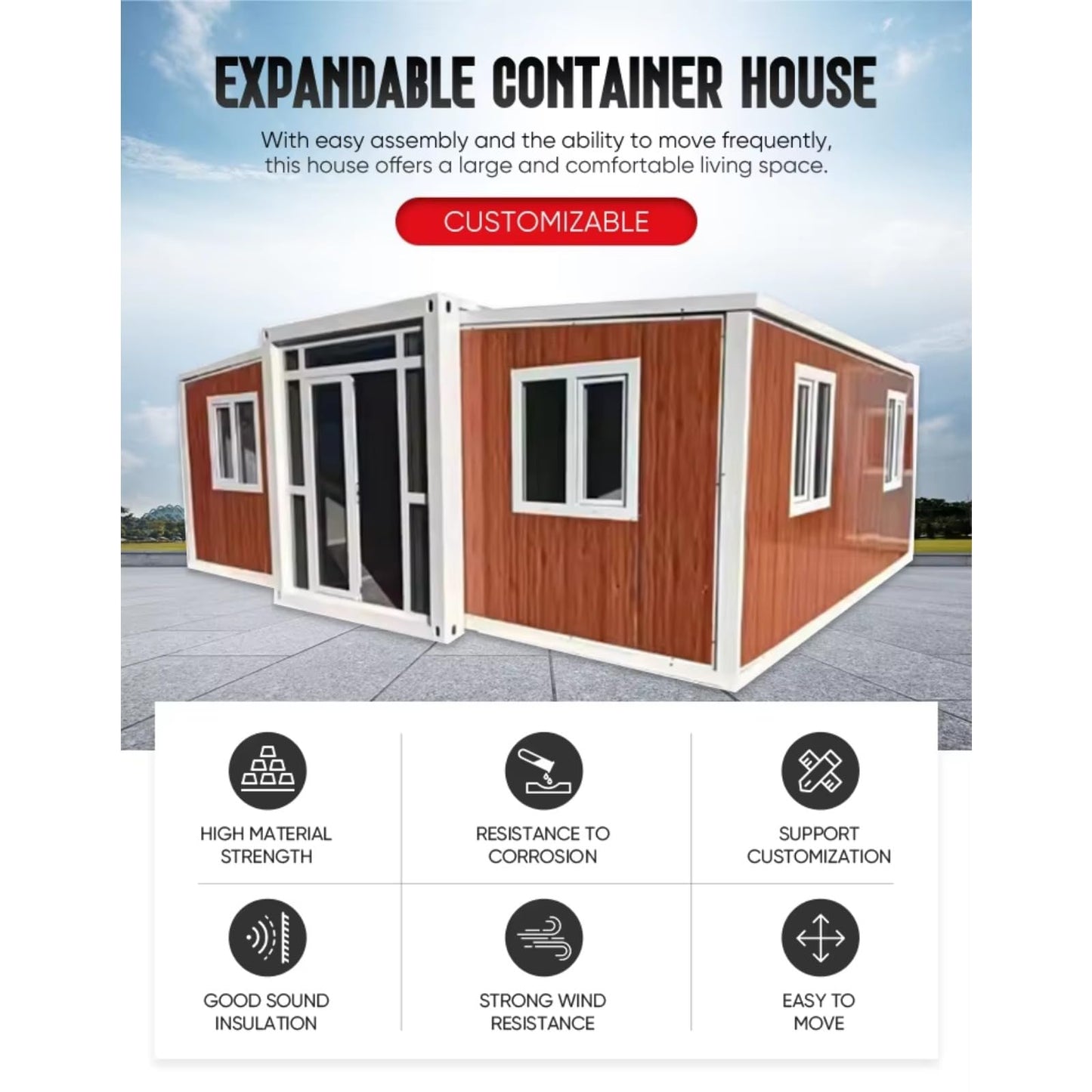 Other Prefab Houses 2 Bed 1 Bath Home 30FT Expandable Folding Mobile Tiny House Prefabricated with Container House - WoodArtSupply