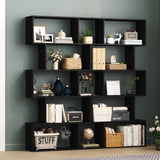 Yusong Bookshelf 5-Tier, Geometric Bookcase S Shaped Book Shelves for Bedroom, Modern Wood Decorative Display Shelf Book Case for Home Office, Black Yusong
