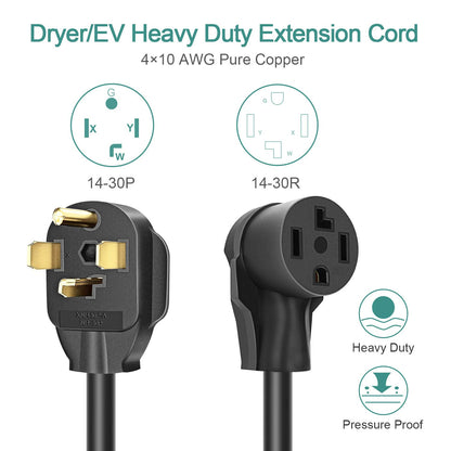 Rophor Dryer Extension Cord 4 Prong, 30 Amp NEMA 14-30P to 14-30R Extension Cord for Dryer Power Extension and EV Charging, 125V/250V, 50 Feet - WoodArtSupply