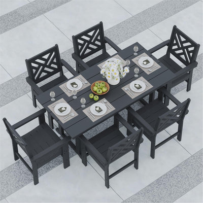 BIVODA 7-Piece Outdoor Dining Set, HDPE All-Weather Patio Table and Chairs Set for 6, Outdoor Patio Furniture Sets with Umbrella Hole for Outside, Deck, Backyard, Garden (Black)
