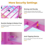 DICTAC Bunk Bed with Desk and Charging Station Metal Loft Bed Twin Size with Led Lights & Storage Shelves and Drawers L-Shaped Twin Over Twin Size Bunk Bed for Teen,Safety Guardrail and Ladder,Pink DICTAC