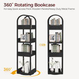 MAHANCRIS 4-Tier Bookshelf, Rotating Bookcase, 360° Spinning Book Shelf, Rotate Corner Book Shelve, Storage Rack, for Study, Home Office, Black BKBK3401 MAHANCRIS