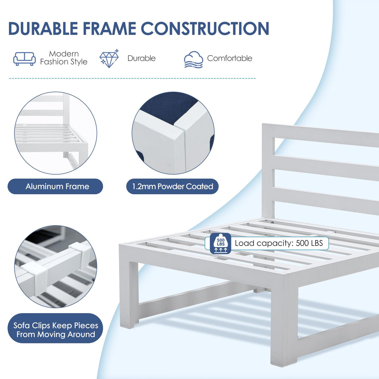 NICESOUL 11 Piece Oversized Luxury Aluminum Outdoor Sectional Sofa with Lounge, Weather Resistant Modular Patio Furniture Set, 500 lbs Heavy Duty Conversation Couch for Poolside Garden, Navy Blue NICESOUL