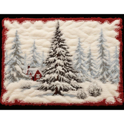 White Snow Christmas Pine Tree Latch Hook Rectangle Rug Kits for Adults Needle Crochet Yarn Kits Embroidery Carpet Hook and Latch Kit Floor Mat Tapestry Christmas Home Decoration 40x60cm(10)