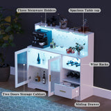 Wine Bar Cabinet with LED Light,with Wine and Glass Rack, Modern Kitchen Coffee Bar Cabinet with Storage, Buffet Sideboard with Drawers(White, Large) amzzar