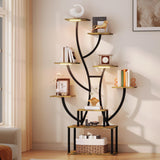 YITAHOME Tall Bookshelf with LED Light, Artistically Designed Tree Bookshelf 8-Tier Shelves, S Shaped Unique Bookshelves Corner Display Shelf for Home Office, Bedroom YITAHOME