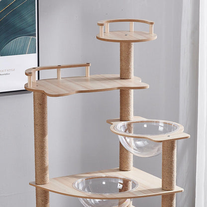 Oceskyha Cat Tree, Modern Cat Tree Tower for Indoor Cats - 67" Tall Wood Condo with Hammock, Scratching Post and Toy for Small Large Cats (Natural Color 01) - WoodArtSupply