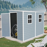 KUIKUI 8x4ft Shed with Floor Included, Outdoor Storage Plastic Resin Lean to Shed with 2 Windows and Lockable Door, Backyard Storage Sheds for Garden Tools, Bike, Grey KUIKUI