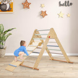 OLAKIDS Pikler Triangle Set 3 in 1 Climbing Toys for Toddlers Foldable Wood Montessori Baby Jungle Gym with Ramp Ladder Slide Kids Indoor Playground Activity Play Structure Olakids