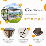 YOLENY 10'x12' Hardtop Gazebo, Outdoor Polycarbonate Roof Canopy, Aluminum Frame Permanent Pavilion with Curtains and Netting, Sunshade for Garden, Patio, Lawns YOLENY