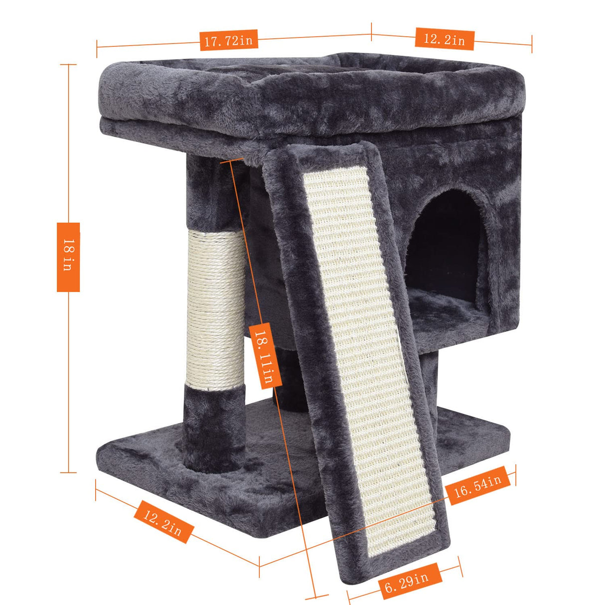 SYANDLVY Small Cat Tree for Indoor Cats Large Adult, Cat Tower with Scratching Post, Modern Cat House with Padded Perch, Kittens Condo with Board, Cat Cave (Smoky Grey) SYANDLVY