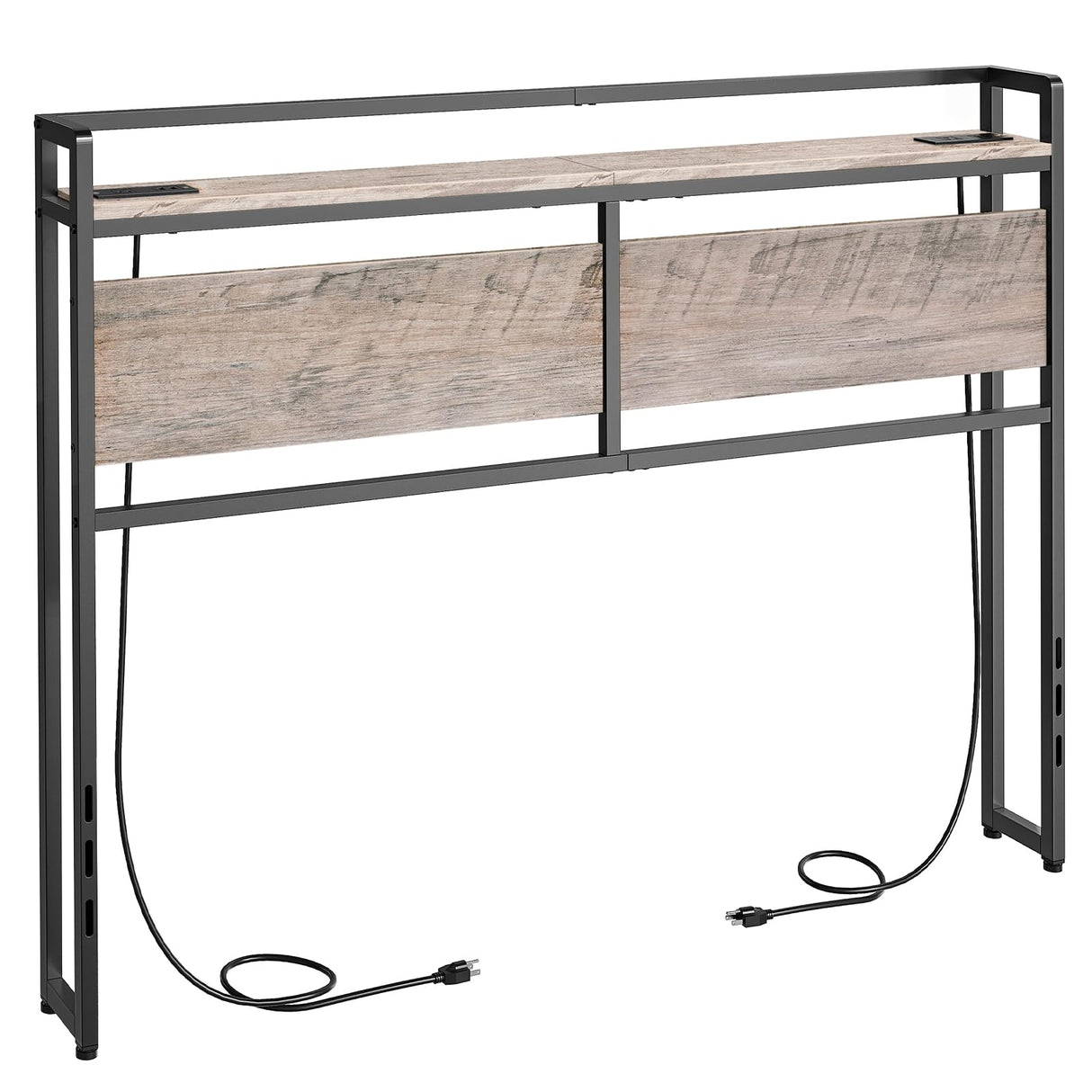 HOOBRO Full Size Headboard, Headboard with 2 Outlets and 4 USB Ports, Adjustable Height, Storage Rack, Sturdy and Stable, Easy Assembly, Greige and Black HOOBRO