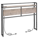 HOOBRO Full Size Headboard, Headboard with 2 Outlets and 4 USB Ports, Adjustable Height, Storage Rack, Sturdy and Stable, Easy Assembly, Greige and Black HOOBRO