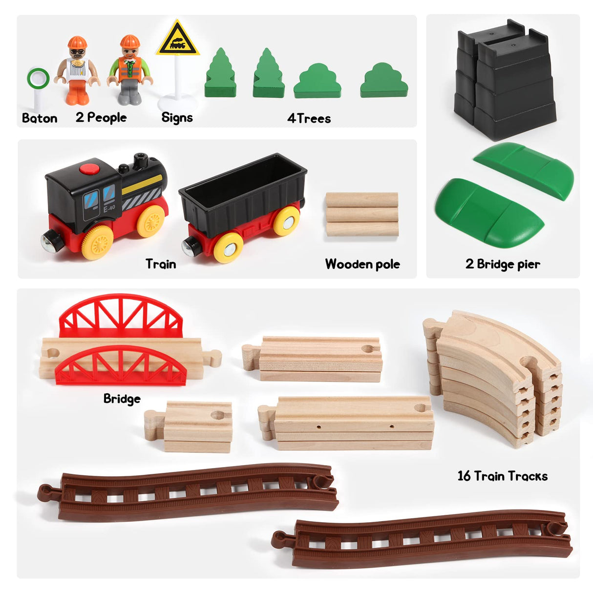Asweets Wooden Train Set for Toddler,40 Piece with Train Track Electric Operated Fits Thomas,Brio,Melissa and Doug Magnet Battery Train Toy for 3 4 5 Asweets