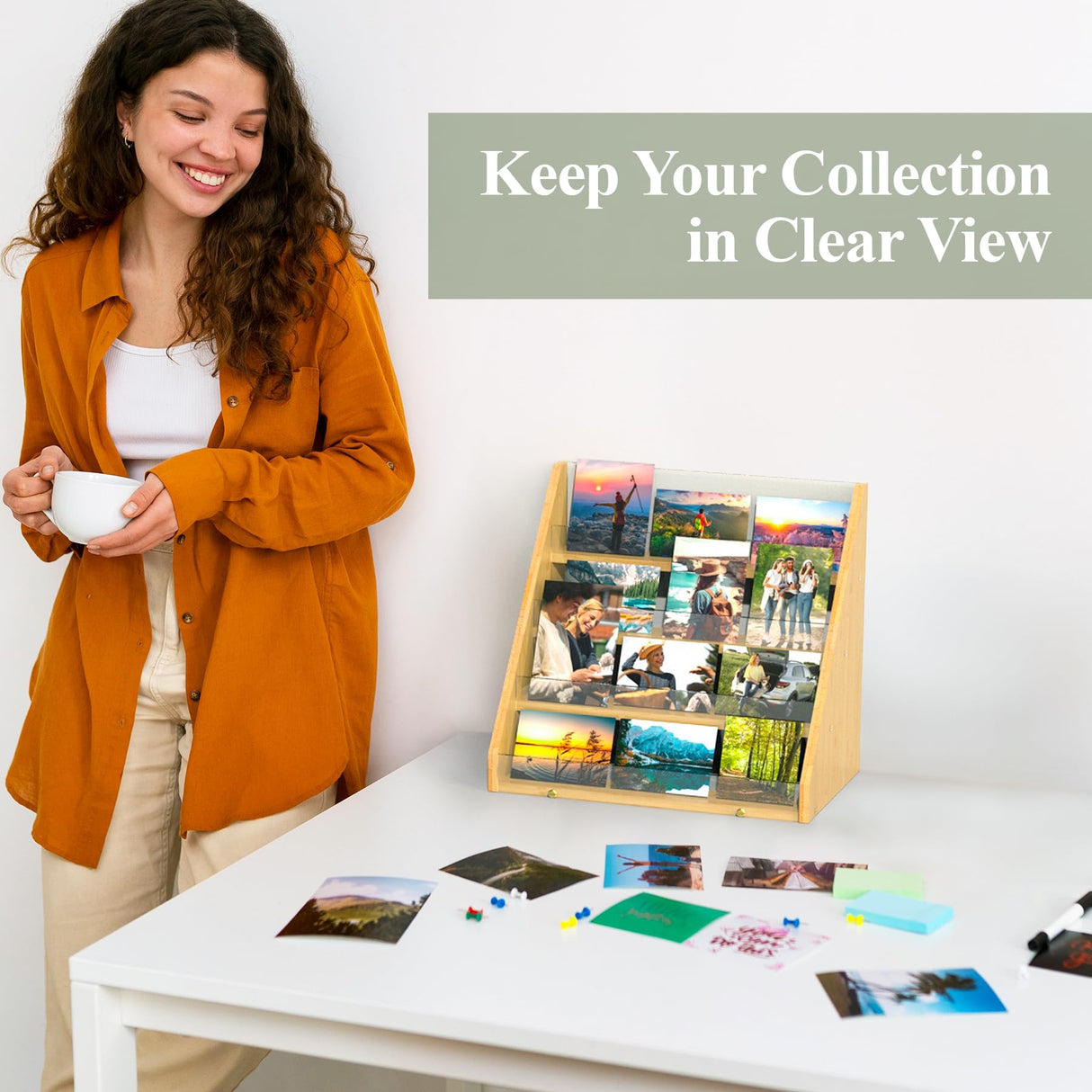 NiHome 4-Tier Bamboo & Acrylic Greeting Card Display Stand for Cards, Photos, Postcards - Durable Stylish Showcase Organizer with High-Transparency Panels for Home, Wedding & Keepsakes NiHome