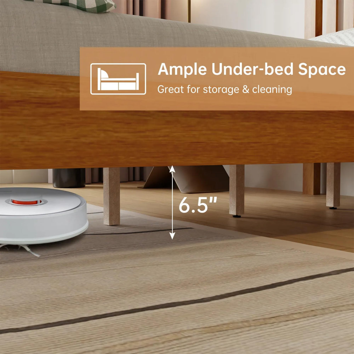 Solid Wood Twin Bed Frame with Headboard and Storage, No Box Spring Required Capacmkseh