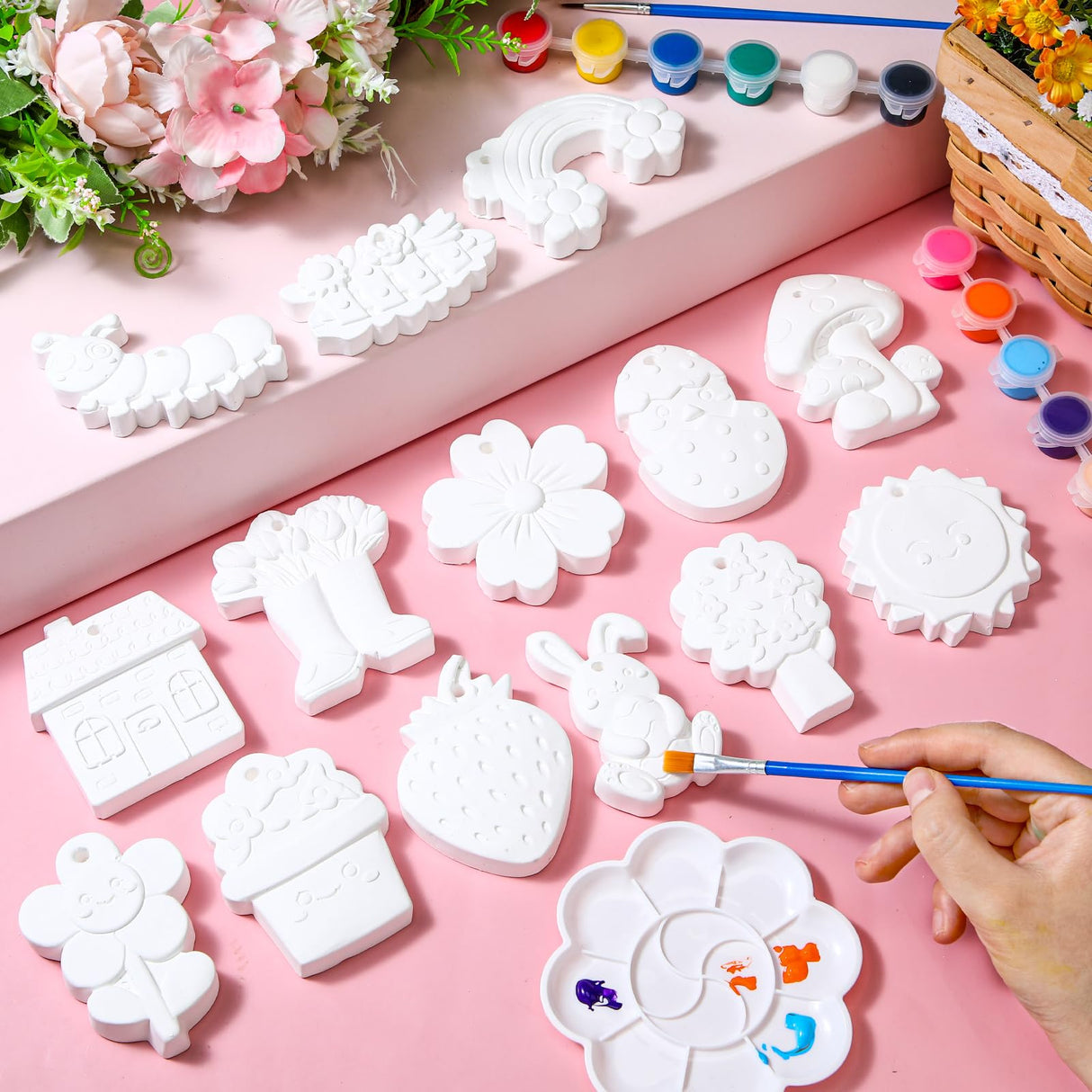 Seenelling 24 Sets Ceramics to Paint Kids Arts and Crafts Painting Kit Unpainted Plaster Statues Paint Your Own Ceramics DIY Paintable Plaster Figurines for Boys Girls Party Decor (Classic) Seenelling