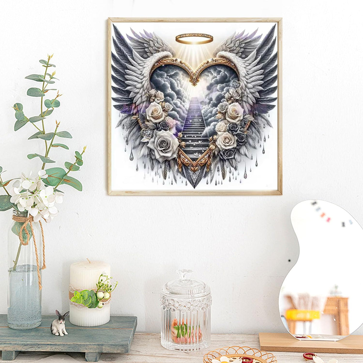 AIBOERL Heart Wing Diamond Art Kits for Adults,Religion 5D Diamond Painting Kits for Adults Beginners,DIY Full Round Drill Diamond Dot Painting Gem Art Kits for Adult, Home Wall Decor 12x12Inch AIBOERL