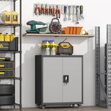 GREATMEET Metal Storage Cabinet with Locking Doors,Steel Storage Cabinet with Wheels Suit for Home Office with 1 Adjustable Shelf for Files, Black&Grey GREATMEET