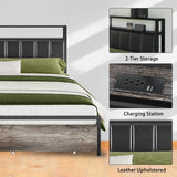AMERLIFE Rustic Grey LED King Bed Frame with Storage Drawers & Charging Station Headboard AMERLIFE