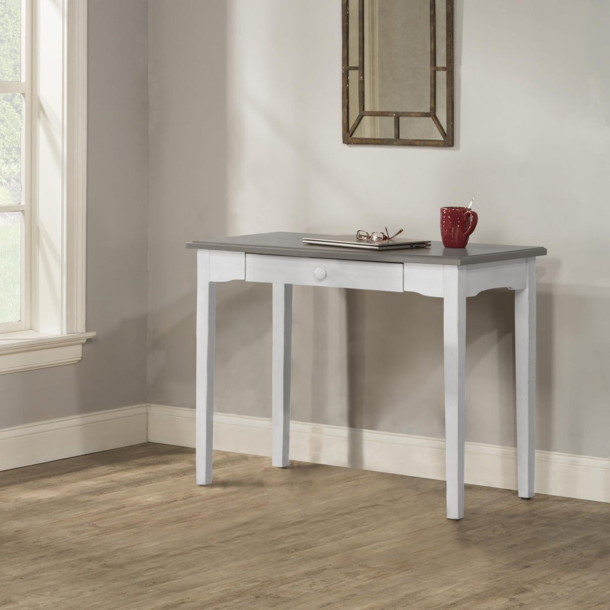 Hillsdale Furniture Clarion, Gray Wood Top/Sea White Base Desk/Table, Distressed Hillsdale