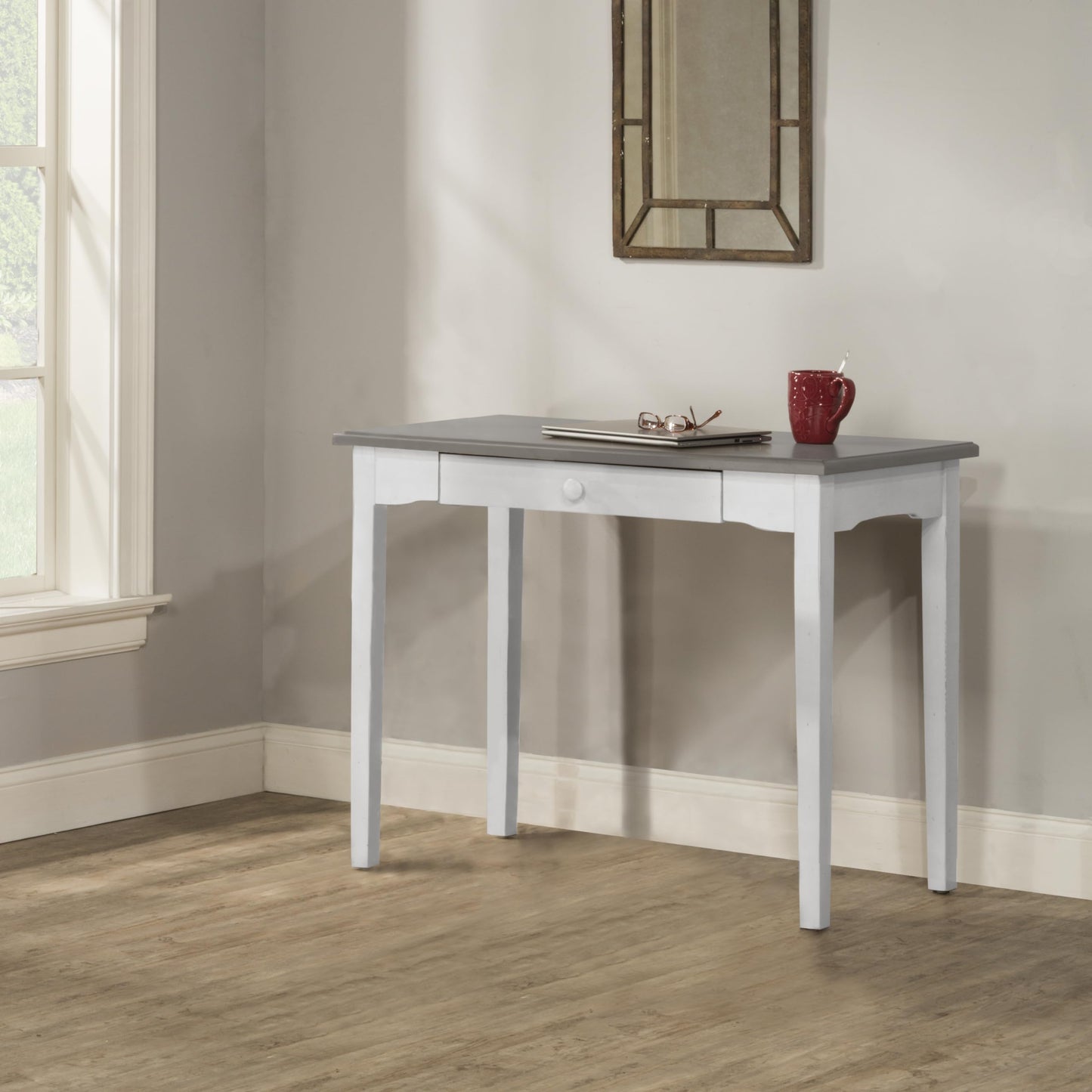 Hillsdale Furniture Clarion, Gray Wood Top/Sea White Base Desk/Table, Distressed - WoodArtSupply