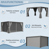 Aoxun Louvered Pergola 12' x 16' Outdoor Aluminum Pergola Adjustable Roof, with Waterproof Curtains and Nets, for Decks, Gardens, Gray Aoxun