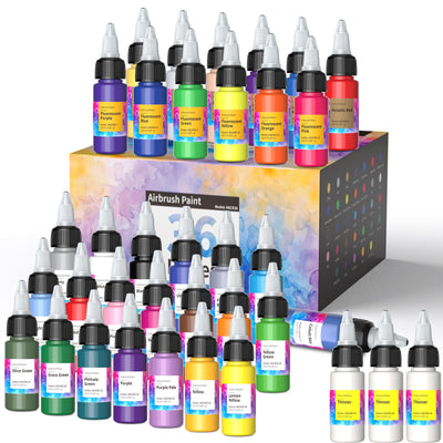 Oasser Airbrush Paint 33 Colors with 3 Thinner, Water-Based Acrylic Air Brush Paint Set, Ready to Spray for Beginners, Hobbyist and Artists, 20 ml/Bottle