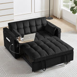 Convertible Sofa Bed,3-in-1 Velvet Sleeper Couch Pull-Out Bed,55'' Loveseat Sleeper Sofa Bed with Adjustable Backrest with 2 Pillows and Storage Bag & USB Port and Hidden Side Computer Table,Black WIIS' IDEA