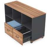 Tribesigns 2 Drawers Lateral File Cabinets, Home Office 47-inch Mobile Wood Filing Cabinet Printer Stand with Wheels and Open Storage Shelves,Drawers for Letter Size (Walnut, 47) Tribesigns