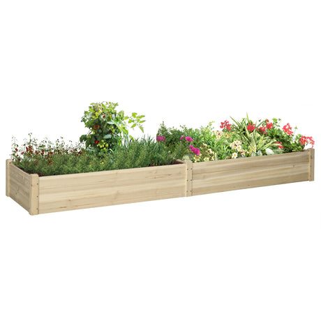 Outsunny 8x2ft Wooden Raised Garden Bed Kit, Elevated Planter with 2 Boxes, Self Draining Bottom and Liner, Patio to Grow Vegetables, Herbs, and Flowers, Natural Outsunny