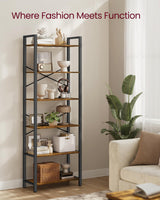 VASAGLE 6-Tier Bookshelf, Bookcase with Steel Frame, Book Shelf for Living Room, Home Office, Study, 11.8 x 26 x 73.2 Inches, Industrial Style, Rustic Brown and Ink Black ULLS062B01 VASAGLE