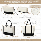 Sanwuta 4 Pack Sublimation Canvas Tote Bags DIY Canvas Makeup Bags Reusable Grocery Bags with Handles Cosmetic Bag(Black White) Sanwuta