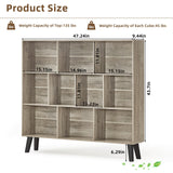LEYAOYAO 10 Cube Bookshelf,3 Tier Modern Wide Bookcase with Legs,Mid-Century Wood Bookshelves Storage，Retro Grey Large Book Case,Freestanding Organizer Display Shelf for Bedroom,Living Room,Office LEYAOYAO