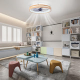 HUOGME Modern Low Profile Ceiling Fans with Lights and Remote, 20" Wooden Flush Mount Reversible Bladeless Ceiling Fans with Light，3000K-6000K Dimmable LED Timing and 6 Wind Speeds HUOGME