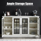 AMERLIFE 63" Sideboard, 6 Adjustable Shelves Sideboard Buffet Cabinet with 4 Doors, Accent Storage Credenzas for Dining Room, Living Room, Distressed White AMERLIFE
