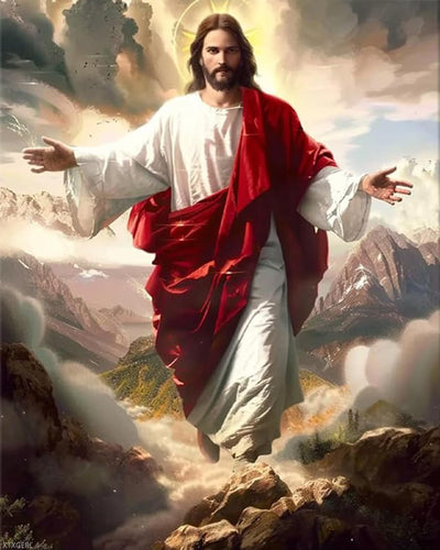 XTXGERL Jesus Walking on Clouds Paint by Numbers Kit for Adults Beginners, Holy Faith Sunrise Craft Art Colorful DIY Acrylic Oil Painting Fantasy Ideal Gift 16x20 Inch (Frameless)