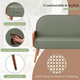 Aklaus 45" W Faux Leather Small loveseat with Natural Rattan Arms,Upholstered Modern Mini Sofa Couch Love Seat Settee Bench with Back for Living Room Bedroom Office Small Space Entryway Green Aklaus