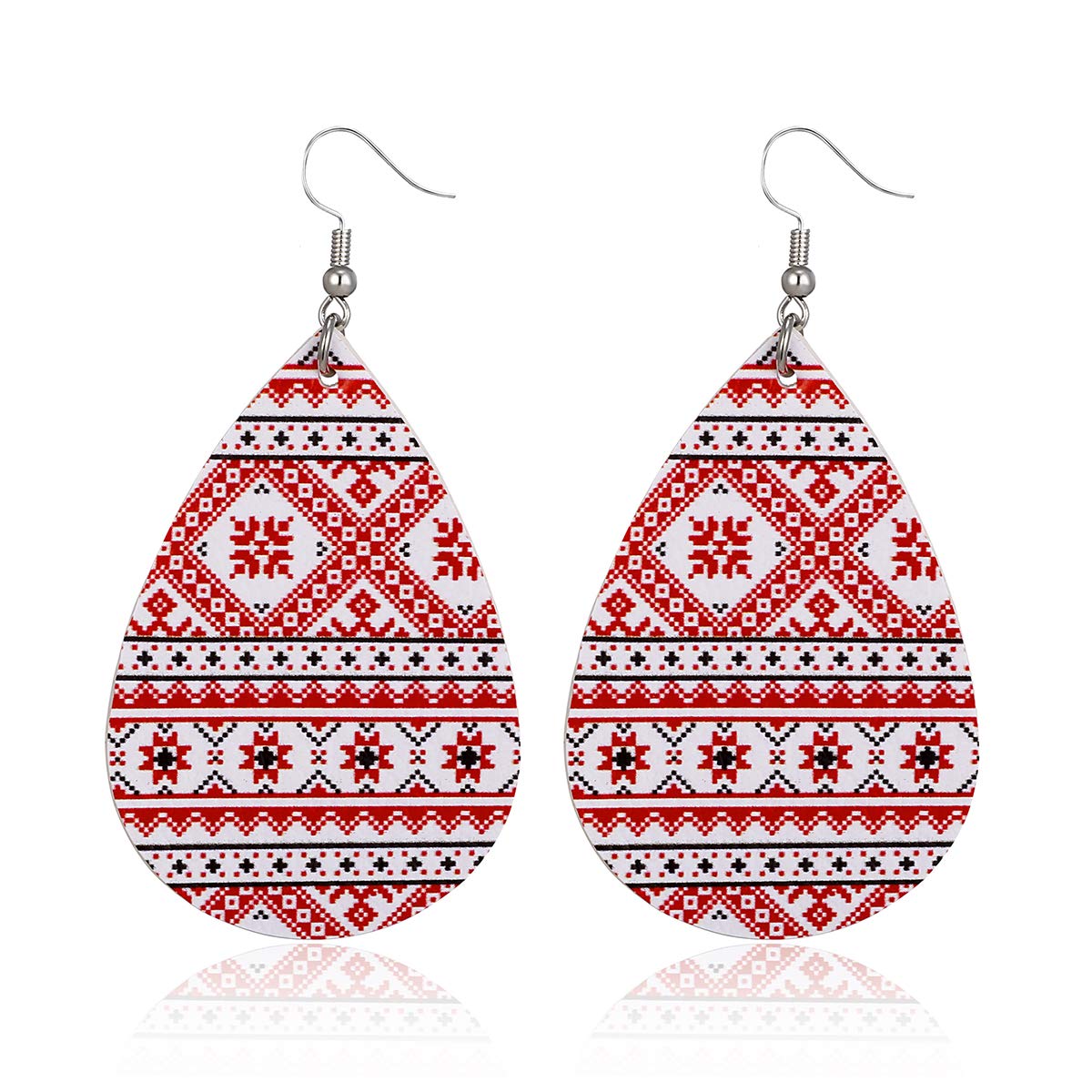 Christmas Faux Leather Earrings for Women Teardrop Dangle Earrings Plaid Petal Drop Earring Xmas Jewelry Accessory Gifts 16 Pairs AIDSOTOU