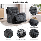 CANMOV Large Power Lift Recliner Chair with Massage and Heat for Elderly Big and Tall People, Overstuffed Wide Recliners with 2 Cup Holders, Side Pocket and USB Port, Grey CANMOV