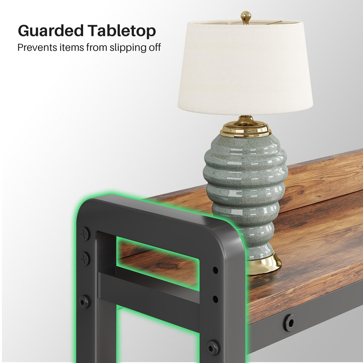 Kitstorack Rustic Brown Narrow Console Table for Behind Sofa, Elevated Rear Fence & Built-in Power Outlets, Includes 6.5' Power Cord, 5.9" D x 39.4" L x 33.3" H Kitstorack