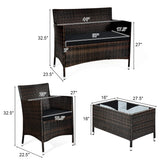 Toolsempire 8 Pieces Patio Sofa Set, Wicker Conversation Set with Ergonomic Curved Backrest, Water-Resistant Cushion & Tempered Glass Table for Balcony, Porch (Black) Toolsempire