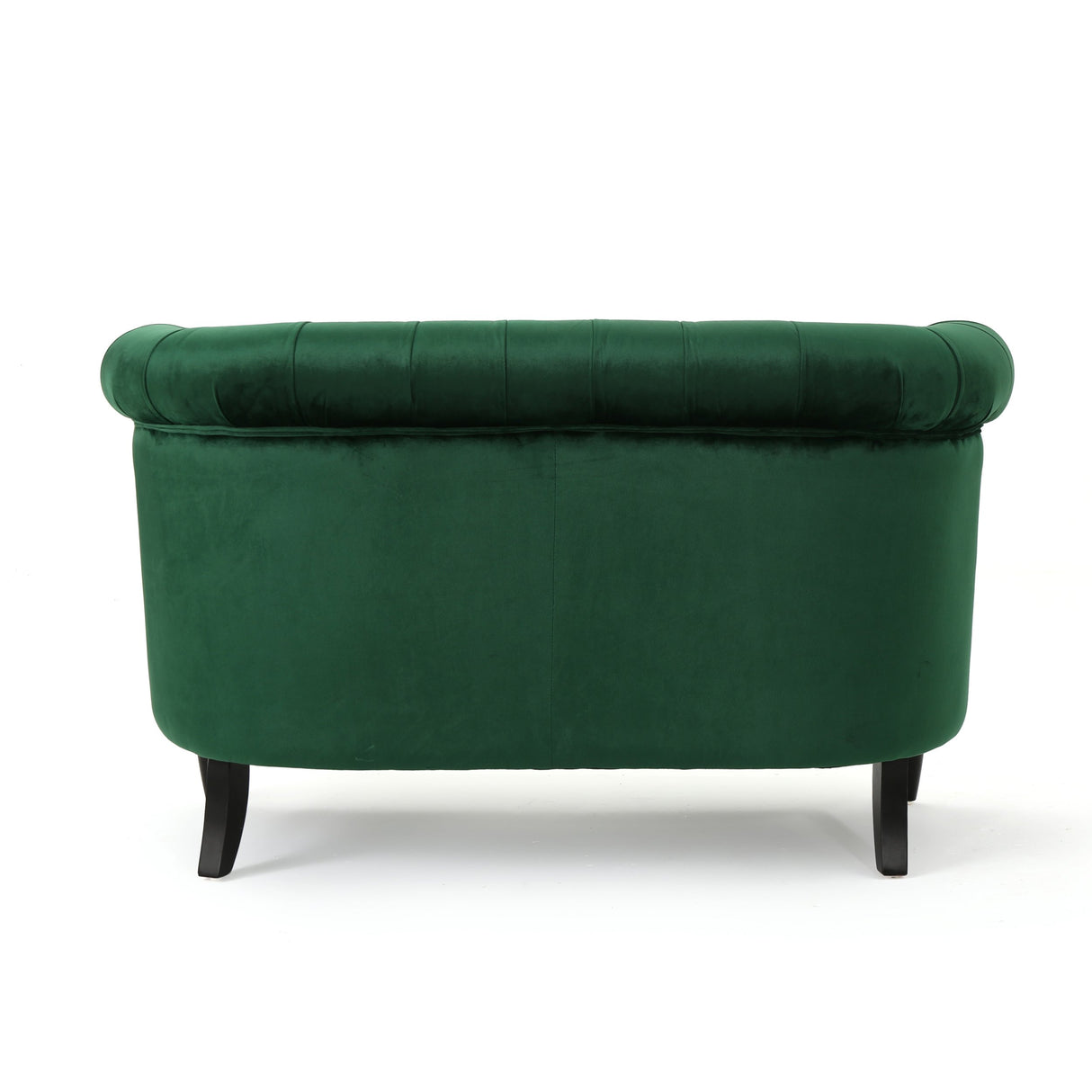 GDFStudio Melaina Tufted Chesterfield Velvet Loveseat with Scrolled Arms, Emerald and Dark Brown. GDFStudio