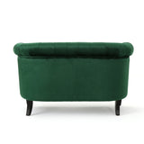 GDFStudio Melaina Tufted Chesterfield Velvet Loveseat with Scrolled Arms, Emerald and Dark Brown. GDFStudio