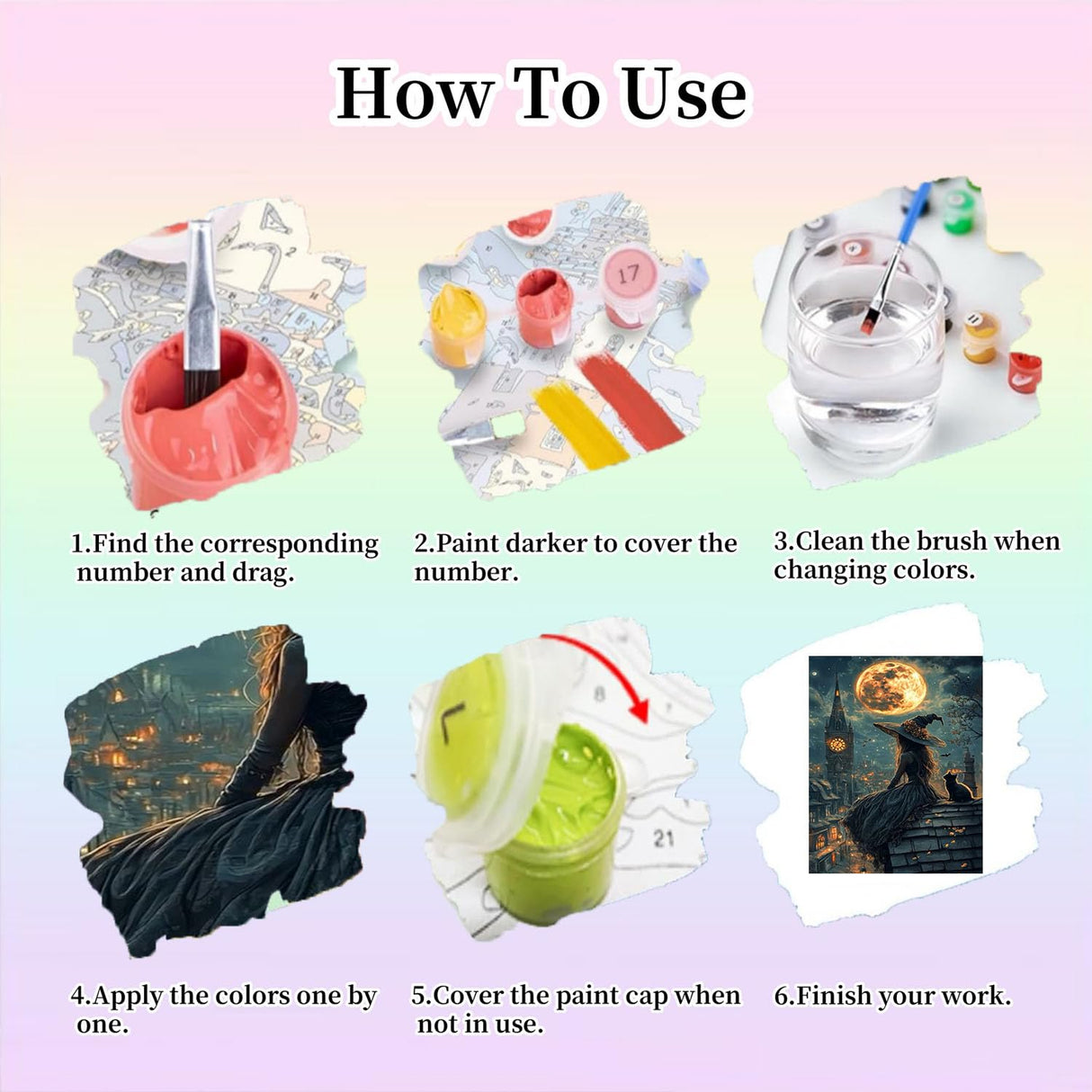 Gemozaic Halloween Paint by Numbers Kit for Adults - Witch Adult Paint by Number Kits on Canvas, Halloween Acrylic Oil Painting by Numbers Kits for Home Wall Decor 16X20 Inch Gemozaic